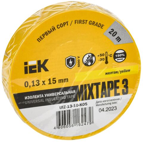 MIXTAPE BASIC Изолента 0,13х15мм желтая 20м IEK