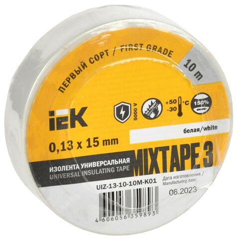 MIXTAPE BASIC Изолента 0,13х15мм белая 10м IEK