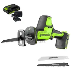 Пила сабельная аккумуляторная Greenworks GPT-CRS-25, 24V, б/щет, 0-3000/мин, рез 80 мм дер., LED, 1х4Ач, ЗУ, кор (1200507CUB)