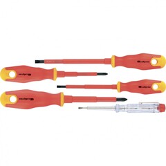 12937 Набор отверток диэлектрических до 1000 В, 5 шт, тестер, CrV, двухкомпонентные рукоятки Сибртех