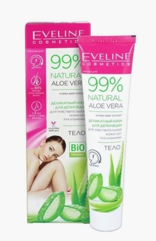 EVELINE 99% NATURAL ALOE VERA Деликатный крем д/депиляции чувств кожи ног, рук и бикини 125мл