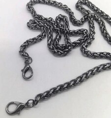 Цепочка для сумки с карабинами, ш. 7 мм, L 120 см, тёмный никель