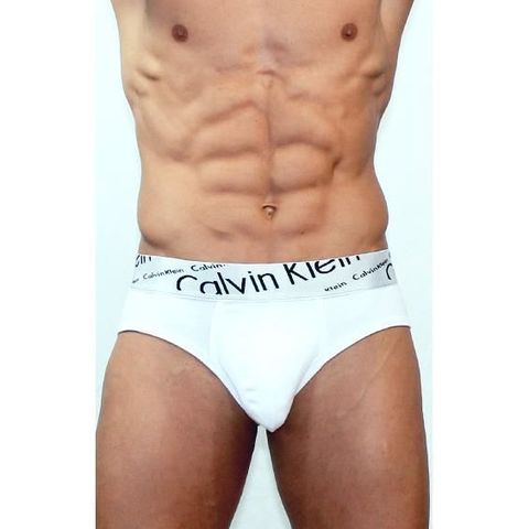 Мужские трусы брифы белые с косой резинкой Calvin Klein Steel Italics White