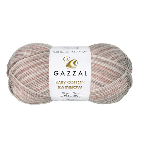 Пряжа Gazzal Baby Cotton Rainbow 485 бежевый меланж (уп.10 мотков)