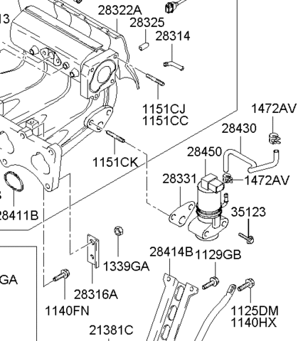 EGR Клапан рециркуляции отработанных газов для HYUNDAI ELANTRA, LAVITA, MATRIX, SANTA FE, KIA CERATO, SPECTRA 284102A100