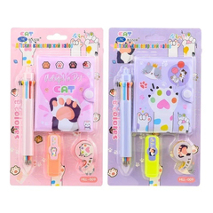 
          Канцелярский набор Basir с цветным текстовыделителем, 8-ми цветной ручкой, скотчем и блокнотом, серия "Лапки", ассорти, 19.7*11 см