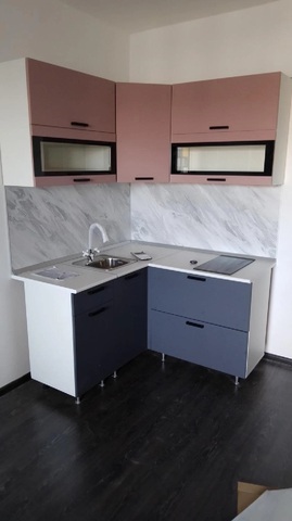 Кухня Техно 1.4 на 1.4 м компоновка №2 пудра софт / ультрамарин софт