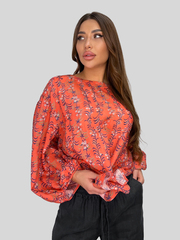 Рубашка Bolatu 22189 свободная с объемными рукавами цветочный принт