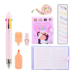 
          Канцелярский набор Basir с цветным текстовыделителем, 8-ми цветной ручкой, скотчем и блокнотом, серия "Лапки", ассорти, 19.7*11 см