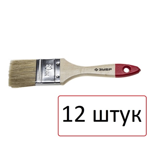 ЗУБР УНИВЕРСАЛ 50 мм, 2'' светлая натуральная щетина, деревянная ручка, Плоская кисть, СТАНДАРТ (4-01001-050) 12 шт