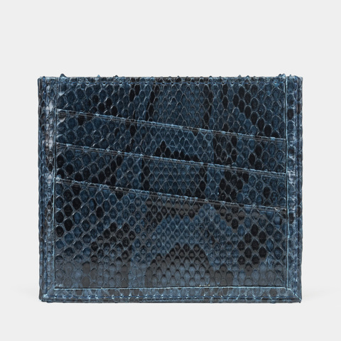 Картхолдер кожаный, питон синего цвета