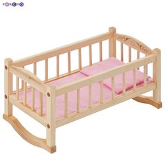 Деревянная кроватка-люлька для кукол, розовый текстиль