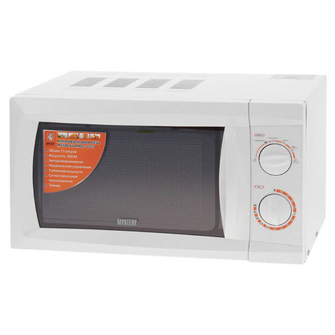 Микроволновая печь MYSTERY MMW-1703, объем 17 л, мощность 800 Вт, механическое управление, таймер, белая