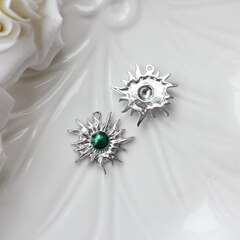 Подвеска Солнце с эмалью, зелёный, 22*23 мм, родий, П1034