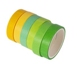 
          Декоративная клейкая лента Alingar, 0,9 см х 3 м, 6 шт, "Зеленые, желтые",ассорти, узкие, в индивидуальной упаковке