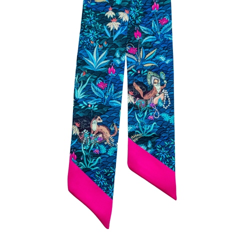 Шелковый твилли шарф Mollen Шалость темно-бирюзовый