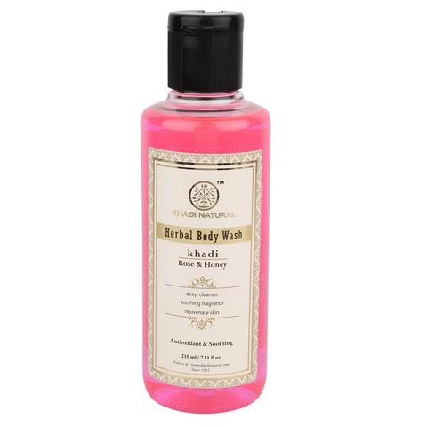 Herbal Body Wash Khadi ROSE HONEY, SLS PARABEN FREE, Khadi Natural (Гель для душа Кхади РОЗА И МЁД, Антиоксидант и успокоение, БЕЗ СЛС И ПАРАБЕНОВ), 210 мл.