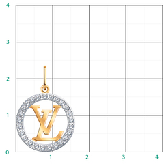 50313 - Подвеска круглая с лого LV  из золота 585 пробы с фианитами