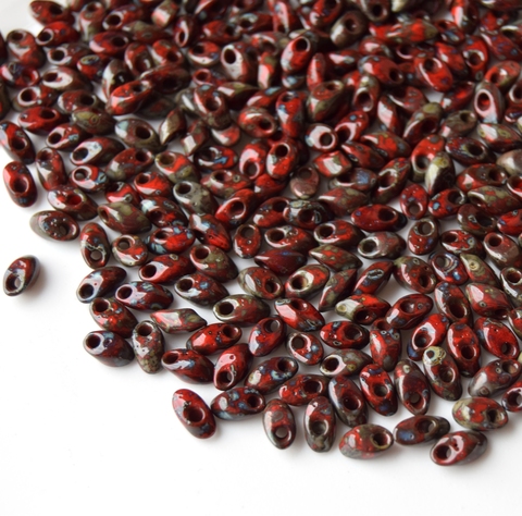 LMA-4513 Бисер-лепестки Миюки/Miyuki long Magatama Opaque Picasso Red Garnet