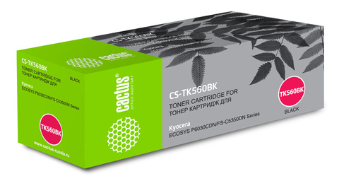 Лазерный картридж Cactus CS-TK560BK (TK-560K) черный для принтеров Kyocera Mita P6030 Ecosys, P6030cdn Ecosys, Mita FS C5300, C5300dn, C5350, C5350dn (12'000 стр.)