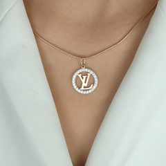 50313 - Подвеска круглая с лого LV  из золота 585 пробы с фианитами