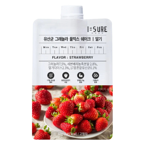 Фитнес коктейль с пробиотиками и клубникой I SURE Probiotics Granola Fullmix Shake Strawberry, 40 гр