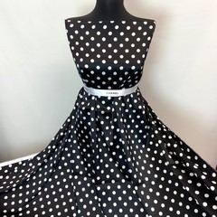 Ткань шелк черный с белым горохом 1177