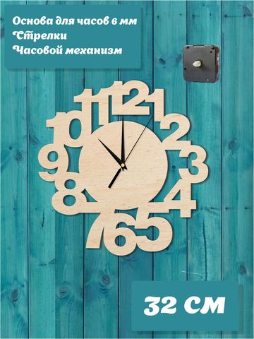 Набор для часов своими руками "Детали", основа 32 см со стрелками и часовым механизмом.