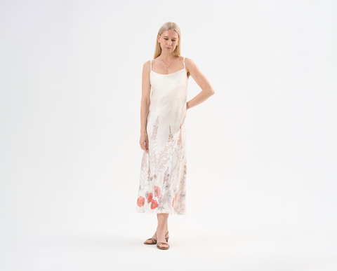 Шелковое платье-комбинация Mollen Маки белое