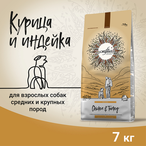 Сухой корм CRAFTIA NATURA для взрослых собак средних и крупных пород из курицы и индейки 7 кг