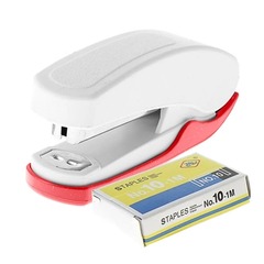 
          Набор степлер и скобы номер 10, MC-Basir, маленький, скрепление до 15 листов стандартной плотности, скрепки степлерные оцинкованные 1000 шт, случайный цвет