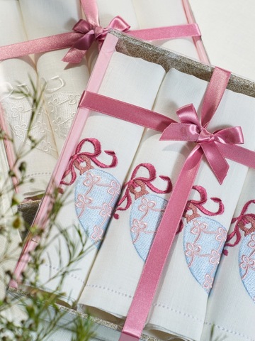 Набор салфеток с мережкой и вышивкой Пасхальные яйца Фаберже голубые