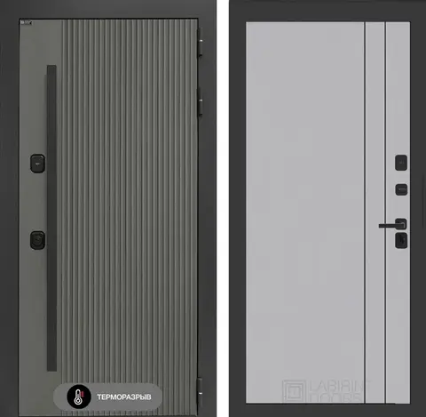 Уличная входная дверь с терморазрывом Термолаб 1 тепло 10 Серый софт рельеф, продольный молдинг