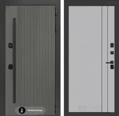 Уличная входная дверь с терморазрывом Термолаб 1 тепло 10 Серый софт рельеф, продольный молдинг