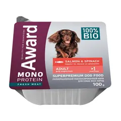 Влажный корм AWARD Monoprotein для взрослых собак паштет из лосося со шпинатом 100г - 14 шт