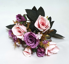 Розы искусственные с травкой и бутонами, букет 5 веток, 34 см.
