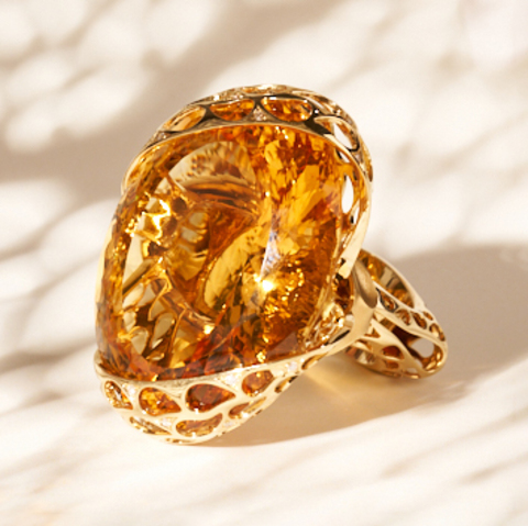 Кольцо с Цитрином и Бриллиантами, R0093-0/6