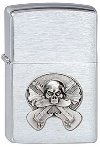 Зажигалка Zippo Guitar skull с покрытием Brushed chrome, латунь/сталь, серебристая, 36х12х56 мм (200 Guitar Skull Emblem)