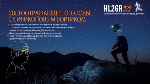 Фонарь светодиодный налобный Fenix HL26R черный, 450 лм, встроенный аккумулятор*
