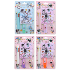 
          Канцелярский набор Basir с цветным текстовыделителем, 8-ми цветной ручкой, скотчем и блокнотом, серия "Космос", ассорти, 19.7*11 см