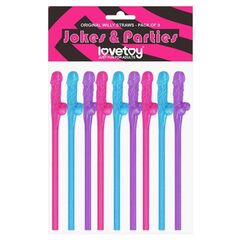 Разноцветные сувенирные коктейльные трубочки с пенисами Original Willy Straws - 9 шт. - 