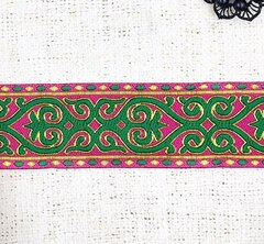 Тесьма жаккард, ш. 5 см, фуксия с зелёным