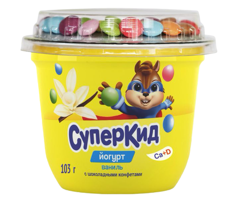 Йогурт Савушкин СуперКид 2% 103г Ваниль с шокол конфетами, шт