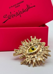 Кольцо Глаз/EYE blue/yellow с кристаллами в стиле Schiaparelli