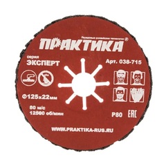 Круг абразивный торцевой ПРАКТИКА 125 х 22 мм Р 80 (038-715)