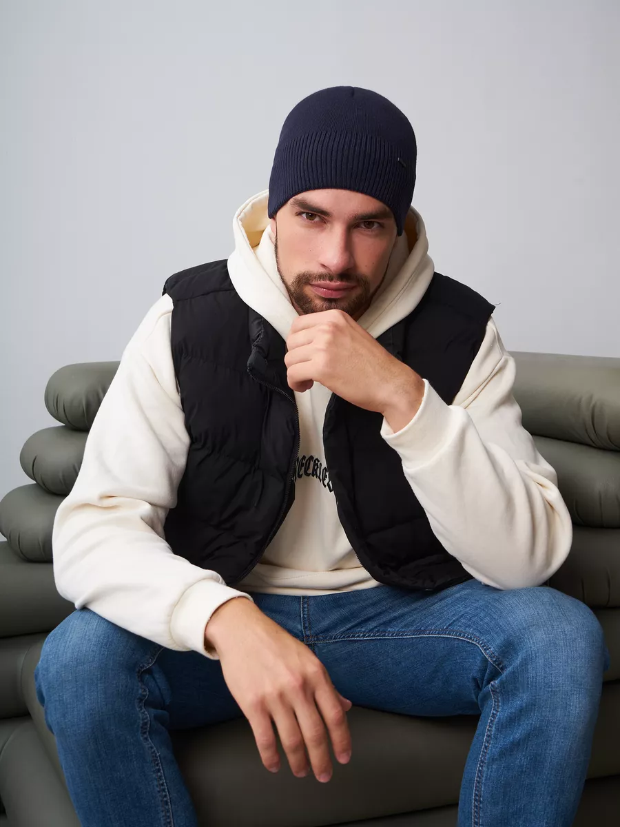 Шапка зимняя на флисе вязаная бини