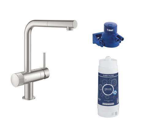 Смеситель для мойки с фильтром с выдвижным изливом Grohe Minta/Blue Pure 119707