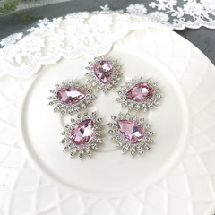 Кабошоны ювелирные со стразами, в форме капли (овал), цвет серебро с розовым стеклом 2,7*3,7 см, набор 5 шт.