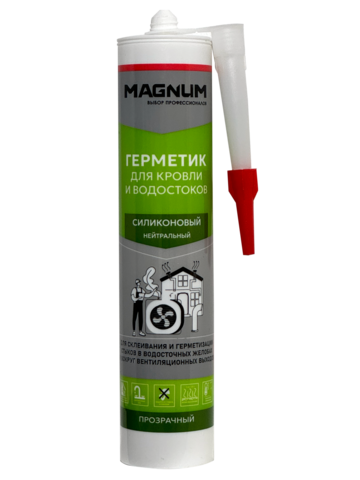 Герметик ДЛЯ КРОВЛИ И ВОДОСТОКОВ силиконовый MAGNUM бесцветный, 280мл (уп - 24шт)