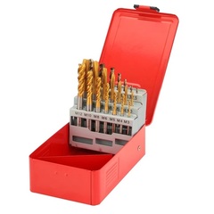 Набор метчиков машинных M3 -M12 HSSE-TiN DIN371/376 (B/4-5P, C/2,5P,сверла) 21пр H-Tools 245054THT